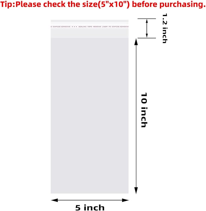 Morepack Self Sealing Cellophane Bags Self Adhesive,5x10 Inches Clear Resealable Cellophane Bags 200Pieces