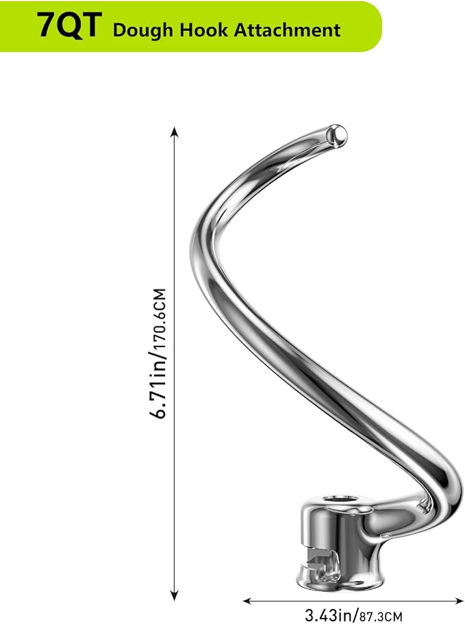 Stainless Steel Stand Mixer Attachments 3-Piece for KitchenAid 7 Qt Tilt Head Stand Mixer. Includes 20 Wire Whisk, Flat Beater, Dough Hook for KitchenAid 7 Qt Mixer Bowl