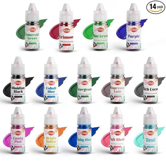 Oil Based Food Coloring for Chocolate, 14 Colors Oil Food Dye for Baking, Cake Decorating, Candy Melts, Food Grade Dye for Icing, Frosting, Fondant, Slime, DIY