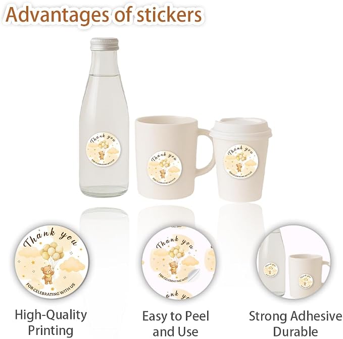 320 Pcs Balloon Bear Thank You Stickers, 2 Inch Round Gold Foil Thank You Gift Stickers Waterproof Self-Adhesive Packaging Sticker for Packaging, Gift Bags Boxes Orders