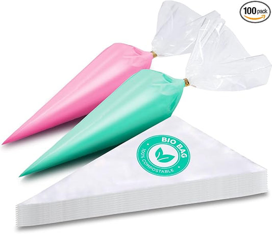 KTOB 100% Compostable Piping bags - 12 Inch 100 Anti Burst Disposable Pastry Bags, Eco Friendly Icing Bags for Cake and Cookie Decoration