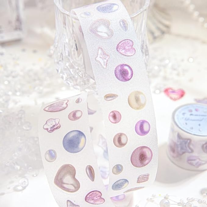 Tape Stickers for Journaling, 4 Rolls Pre Cut Brilliant Gem Series Single Scrapbook Stickers, PET Washi Tape Stickers, Decorative PET Tapes Set for Planner DIY Crafts and Gift Wrapping