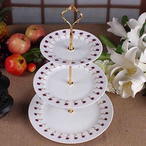 3 Tier Tiered Tray Hardware Kits Fruit Cake Plate Handle Fitting Hardware Rod Dessert Stand Holder Golden Crown 5 Set（Plate not Included）