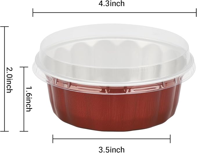 Beasea Disposable Ramekins for Baking, 8oz 50 Pack Aluminum Foil Cups with Lids, Creme Brulee Muffin Cupcake Baking Cup Mini Pudding Cups for Party Wedding Birthday - Wine Red