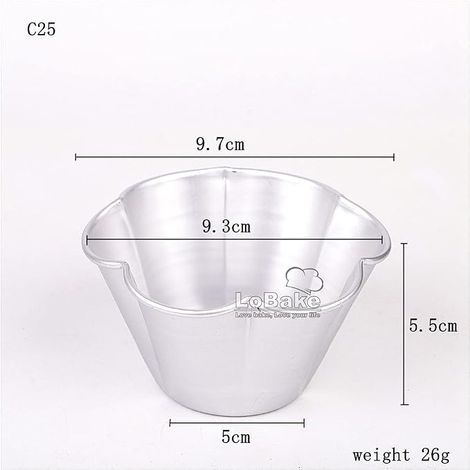 LoBake 10pcs per lot Various Design Fluted Edge Wavy Flower Cup Boat Round Shape Aluminium Tart Mould Jelly Pudding Cup Cupcake Mold Baking (C25)