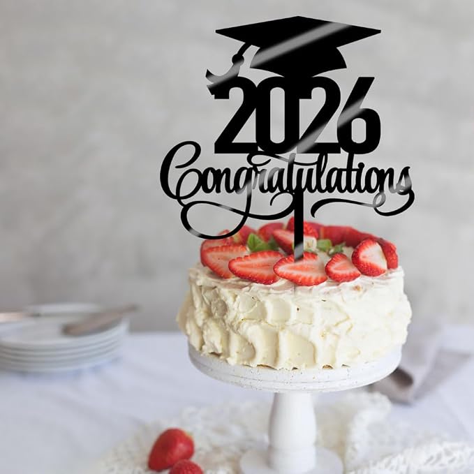 Acrylic 2026 Congratulations Graduation Cake Topper,Congrats Grad Cake Decor - 2026 High School/College/Senior Graduation Party Decorations Supplies(2026Congratulations Acrylic black)