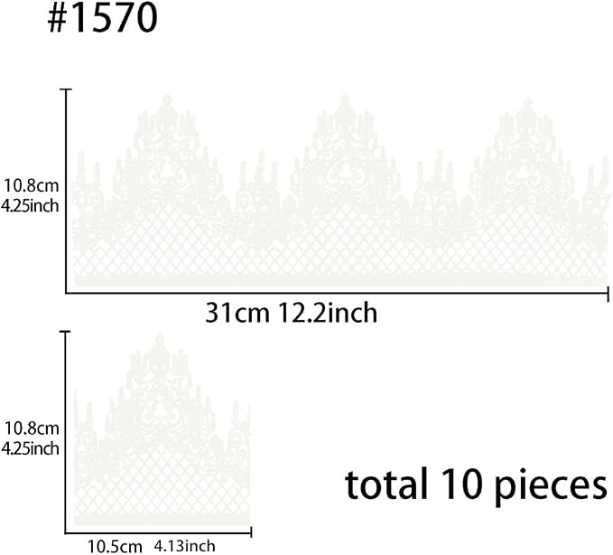 Large Ready to Use Edible Cake Lace Scalloped White 12-inch 10-piece