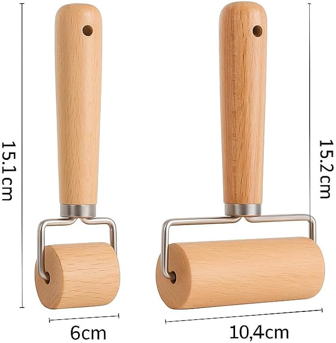 2 PCS Mini Rolling Pin, Small Wooden Pastry Roller | For Pizza, Cookie, Dumpling, Tortilla, Non-Stick Surface, Comfort Grip Handle