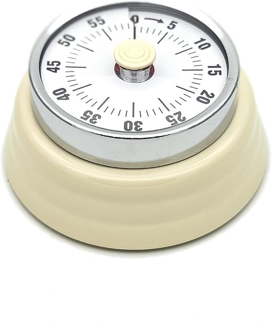 Mechanical Kitchen Timer, Eco-Friendly No Batteries Needed Magnetic 60-Minute Visual Countdown Alarm Clock for Cooking, Study, Games, Office (White)
