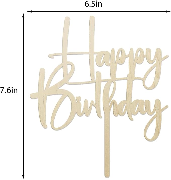 wood Happy Birthday Cake Topper, Happy Birthday Cake Bunting Deco, Baby Gender Reveal Party/Anniversary Party Decoration Supplies (wood)