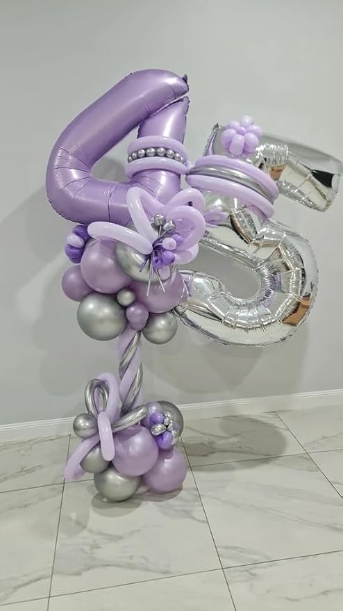 Lilac 6 Balloon, Number Balloons 40 Inch, 6th Balloons for Birthday Decorations, Lavender Party Supplies 6 Birthday Balloon, Number 6 Balloon