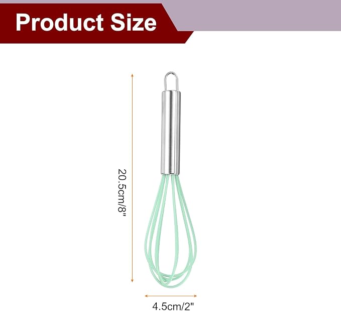 HARFINGTON 5Pcs Silicone Whisk 8" Kitchen Whisk Wire Whisks Beater with Stainless Steel Handle for Egg Milk Whisking Blending Beating & Stirring, Green