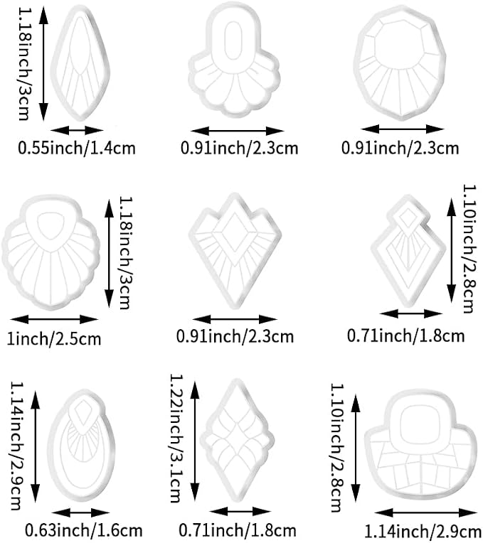 9-Piece Boho Geometric Clay Cutters Set - Art Deco & Fan Shapes for DIY Earring Making, Polymer Clay Jewelry Craft, and Designer Modeling Accessories