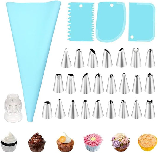 29 Pcs Piping Bags and Piping Tips Set, Stainless Steel Frosting Piping Bake Cake Decorating Kit, Pastry Cake Decorating Tips For Cookies Cupcake