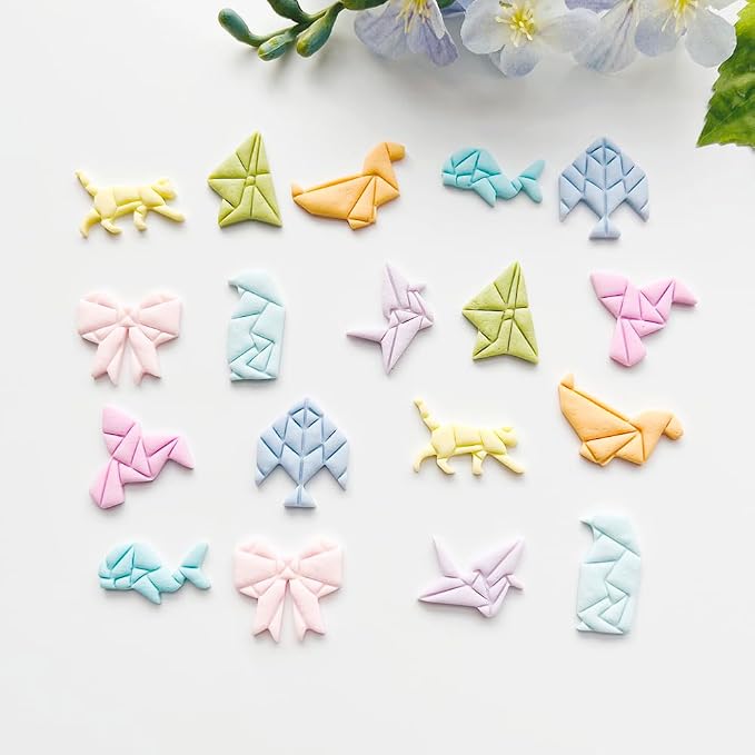 Xaekicr 9 Pcs Origami Shape Polymer Clay Cutters - Geometric Animal & Bow Cookie Cutter Set for Jewelry Making, Earring Molds, Fondant Cake Decorating & DIY Crafts