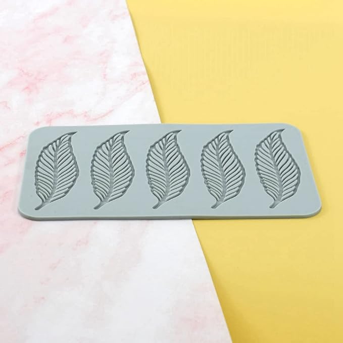 TUKE 3D Leaves Silicone Molds Flower Cake Fondant Mat Bee Leaf Pastry Moulds Rose Impression Chocolate Hollow Lace Mold (Feather_7.8x4.6x0.12inch_H)