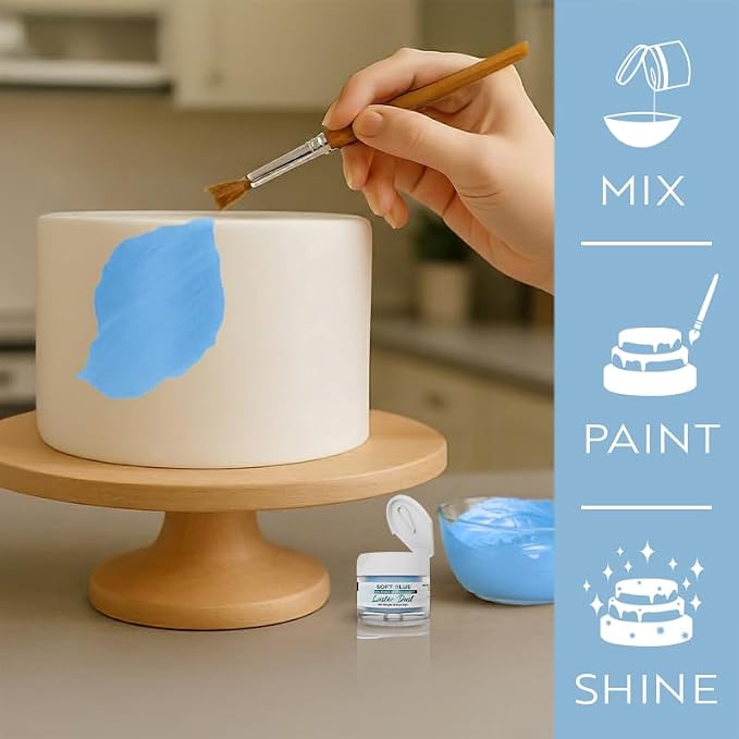 Luster Dust - Soft Blue (4g 1x Jar) | Edible Vegan Dust & Paint for Cake Decorating, Ice Cream, Desserts, Cocktails and Beverages by Bakell