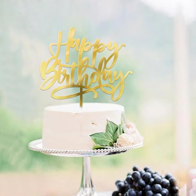 Kaoenla Golden Acrylic Cake Topper, Birthday Party Decoration, 1 Piece, Cardboard, 6.1in*5.2in, Gold