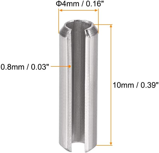 uxcell Slotted Spring Pin - M4 x 10mm 304 Stainless Steel Split Spring Roll Dowel Pins Plain Finish 20Pcs
