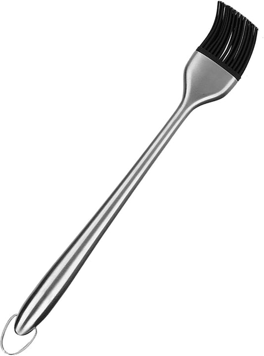 Jeffergarden Basting Brush Silicone BBQ Oil Brush for Grilling with Stainless Steel Handle and Hook for Even Brushing Roasting Food 30cm (Straight handle 30cm)