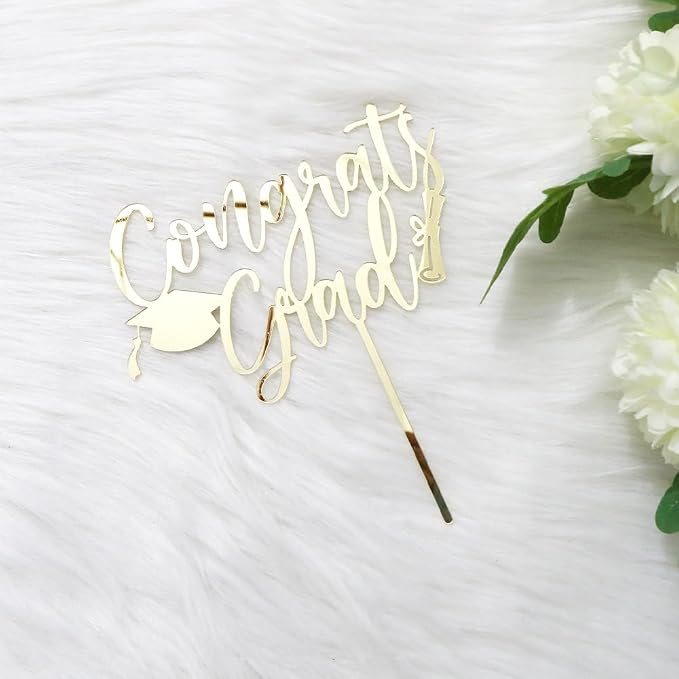 PALASASA Congrats Grad Cake Topper-Class of 2026 Graduate Party-2026 High School/College/Senior Graduation Party 6 kinds Design Graduation Acrylic Cake Decorations (6 Pcs, Gold)