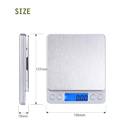Small Digital Scale,3kg/0.1g,6.6lb,Kitchen Scale,Food Scale,with Blue Backlit LCD Display, 6 Units, Auto Off, Tare, PCS Function, Stainless Steel, Battery Included