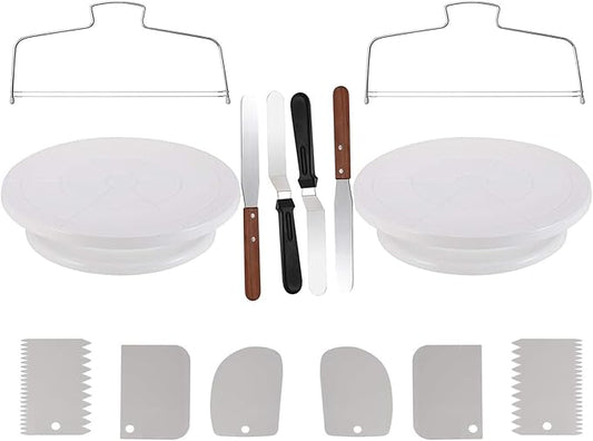 Baking Supplies Turntable,Cake Decorating Supplies with Decorating Comb/Icing Smoother(6pcs),2 Icing Spatula with Sided & Angled … (14 PCS)