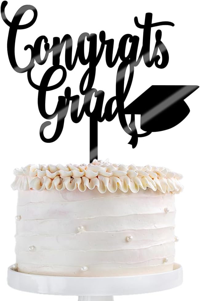 Congrats Grad Cake Topper,2026 Graduation Cake Topper, Congrats Grad Decorations,2026 High School/College/Senior Graduation Party Decorations Supplies. (Congrats Grad Acrylic black)