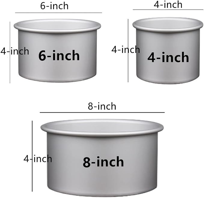3 Pieces 4-Inch Deep Tall Round Cake Pan Set, Includes 4-Inch, 6-Inch and 8-Inch Anodised Aluminum Cake Pans with Removable Bottom, for Baking, Healthy & Heavy Duty, Easy Clean