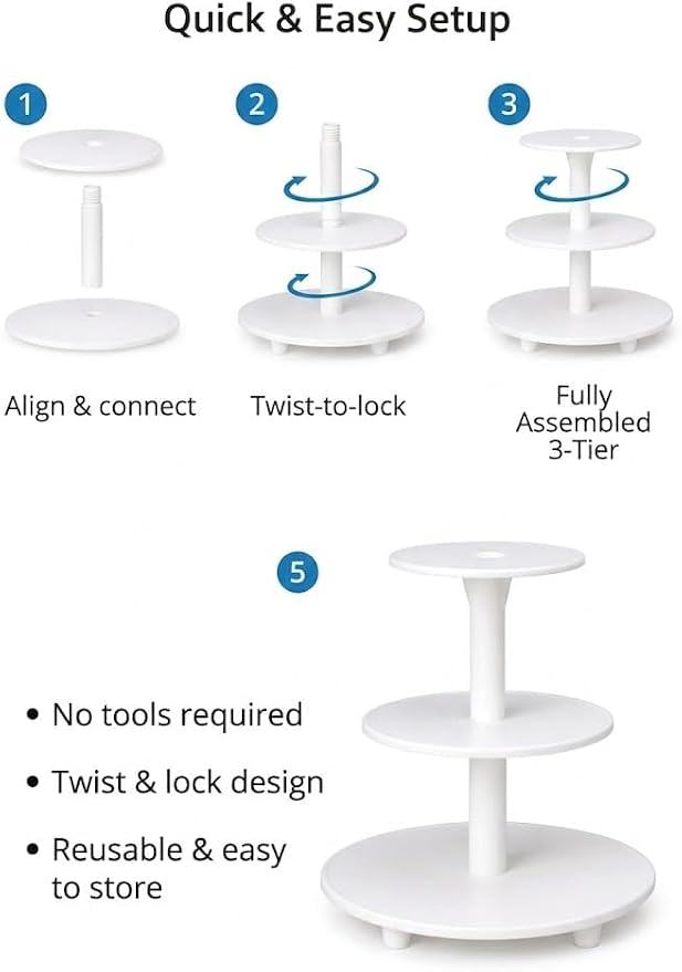 Oasis Supply 3-Tier Cake Stand – White Plastic Tiered Dessert Display Stand, Cupcake Stand for Cakes, Cupcakes, Weddings, Parties & Dessert Table Decorations