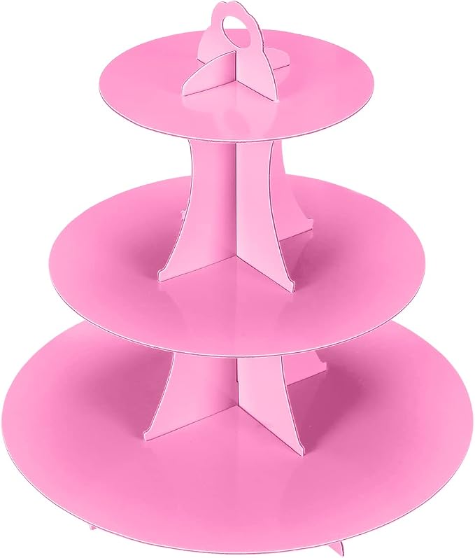 YLDW Cupcake Stand 2Pcs, 3-Tier Cupcake Stand Display, Cardboard Cup Cake Tower Stand, Disposable Dessert Stand for Birthday Tea Party Baby Shower Treat Decorations, Pink