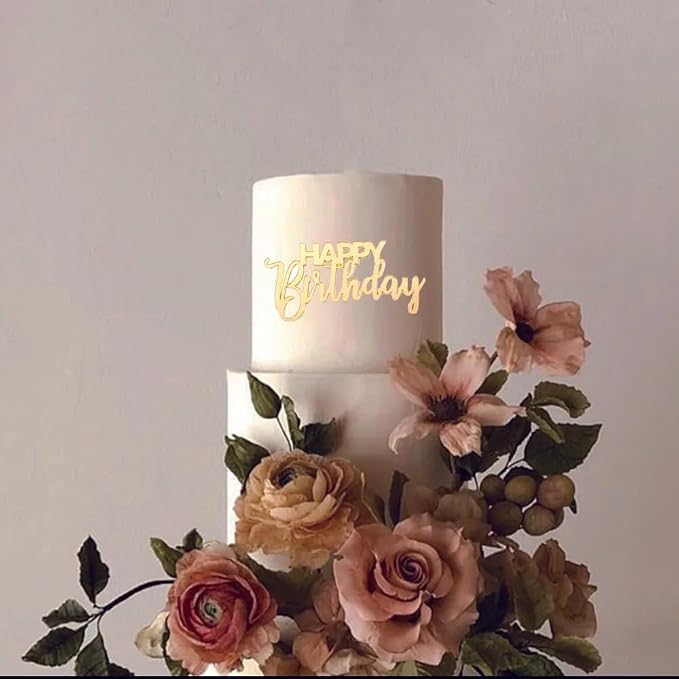 8 Styles 3.5 inch Acrylic Gold Happy Birthday Cake Topper Cake Decoration Party Supplies