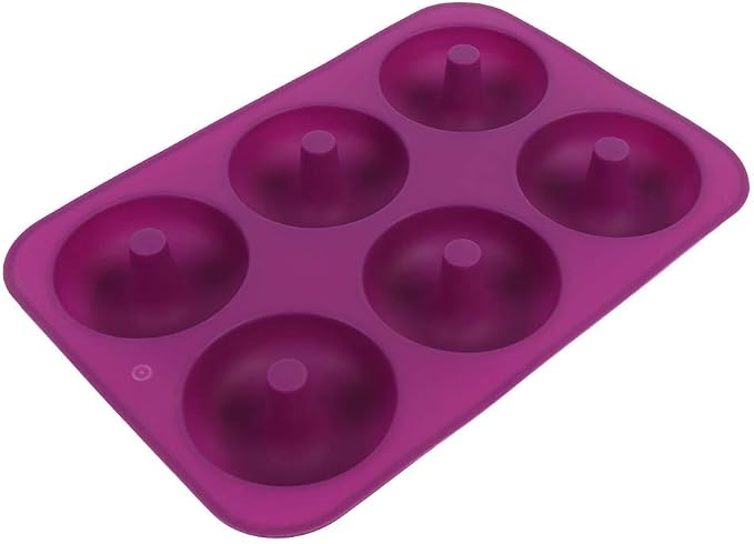 HEEPDD Silicone Donut Mold, Non Stick Baking Tray for Bagels and Muffins, 6 Cavity Heat Tolerant Round Baking Pan for Home Bakers Products (Purple)