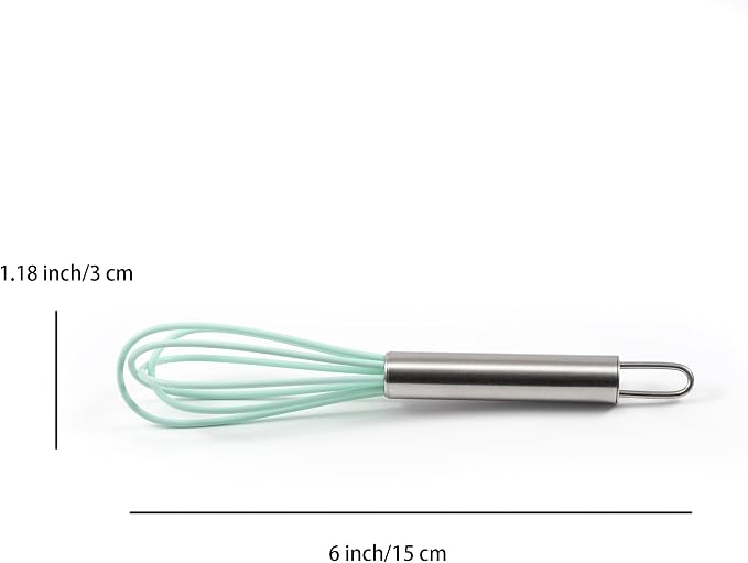 Mini Whisks 6 inch 4Pcs silica gel stainless steel Whisk, Hand Egg Mixer for Flour Cake Egg, Kitchen Cooking Baking Use Whisk (cyan)