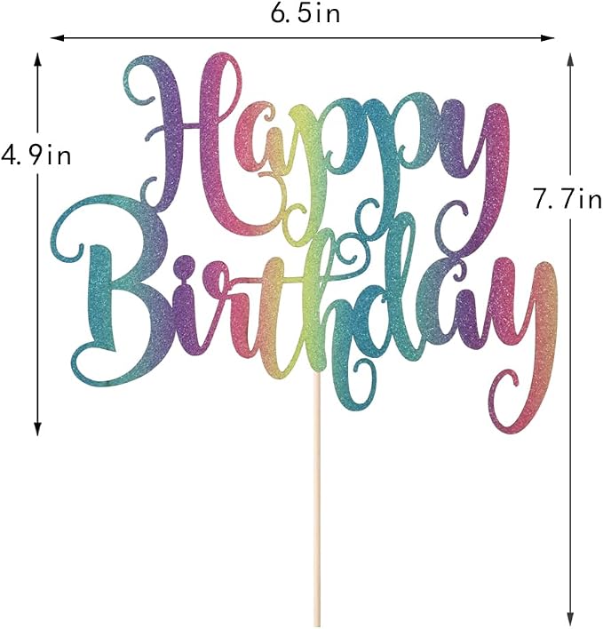Gradient color Happy Birthday Cake Topper- Glitter Happy Birthday Cake Decor, Handmade Anniversary/Birthday Party Supplies (Color)