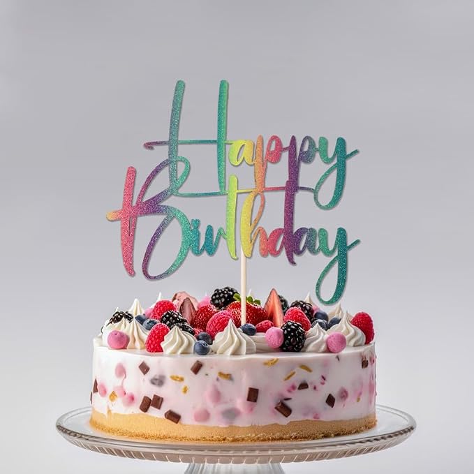 Gold Glitter Happy Birthday Cake Topper, Happy Birthday Cake Bunting Deco, Baby Gender Reveal Party/Anniversary Party Decoration Supplies -colour(7)