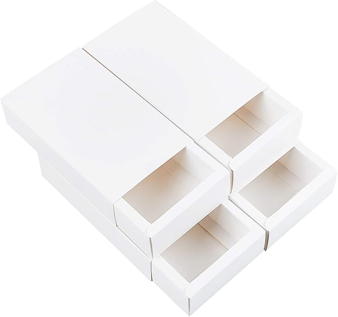 BENECREAT 16 Pack Kraft Paper Drawer Box 6.5x4.5x1.7 Festival Gift Wrapping Boxes Soap Jewelry Candy Weeding Party Favors Gift Packaging Boxes, White