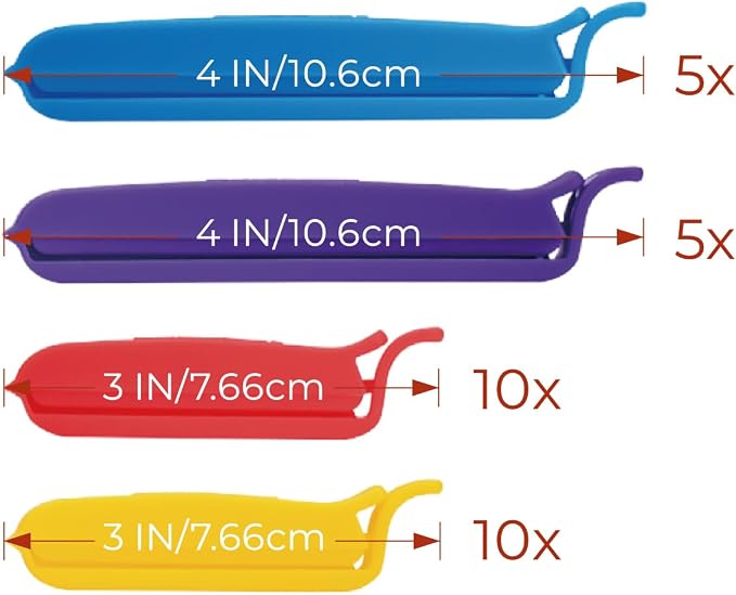 Keenpioneer Bag Sealing Clips 32 Pack 3 inch and 4 inch Multicolor | Small 22pcs, Medium 10pcs, Food Snack Storage, Piping Bags