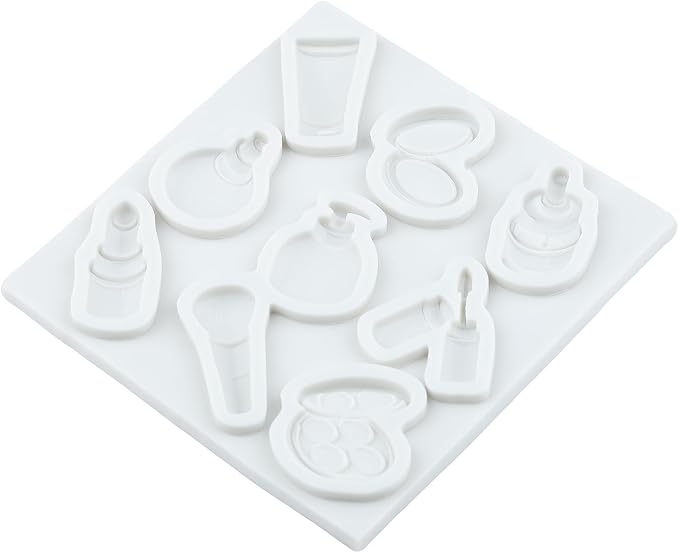 Makeup Theme Silicone Molds Lipstick Perfume Eye Shadow Makeup Brush Nail Polish Fondant Molds for Cake Decorating Cupcake Topper Candy Polymer Clay Chocolate Gum Paste
