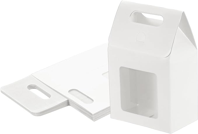 uxcell 12Pcs Gift Boxes, Favor Box with Clear Window and Handle, Stand Up Favor Treat Boxes for Candy, Cookies, Party Store, Packaging, Wedding, White