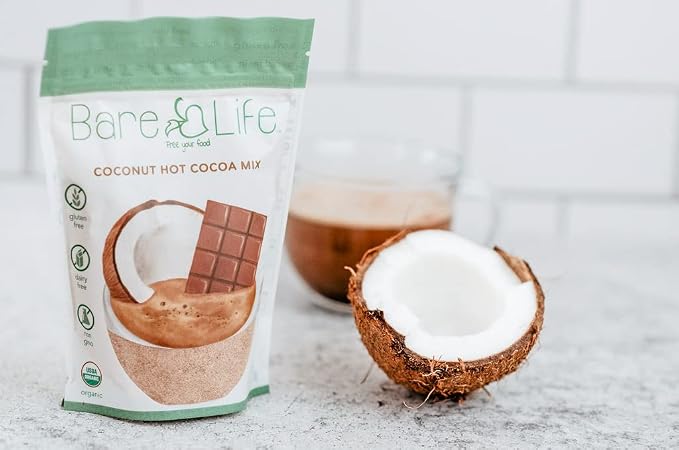 Bare Life Organic Coconut Hot Cocoa Mix, Dairy Free Hot Cocoa Mix, Vegan Hot Chocolate Powder, Gluten Free, Kosher Pareve, Just Add Hot Water, 9.52 oz Pouch