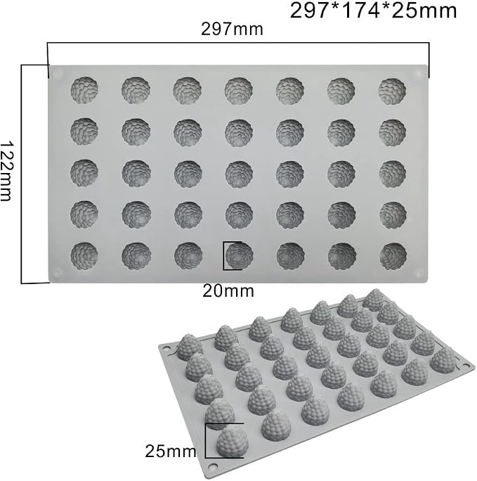 mostsom 35-Cavity 3D Raspberry Silicone Mold for Fondant Chocolate Candy Gum Paste Polymer Clay Resin Kitchen Baking Sugar Craft Cake Cupcake Decorating Tools (Raspberry D)