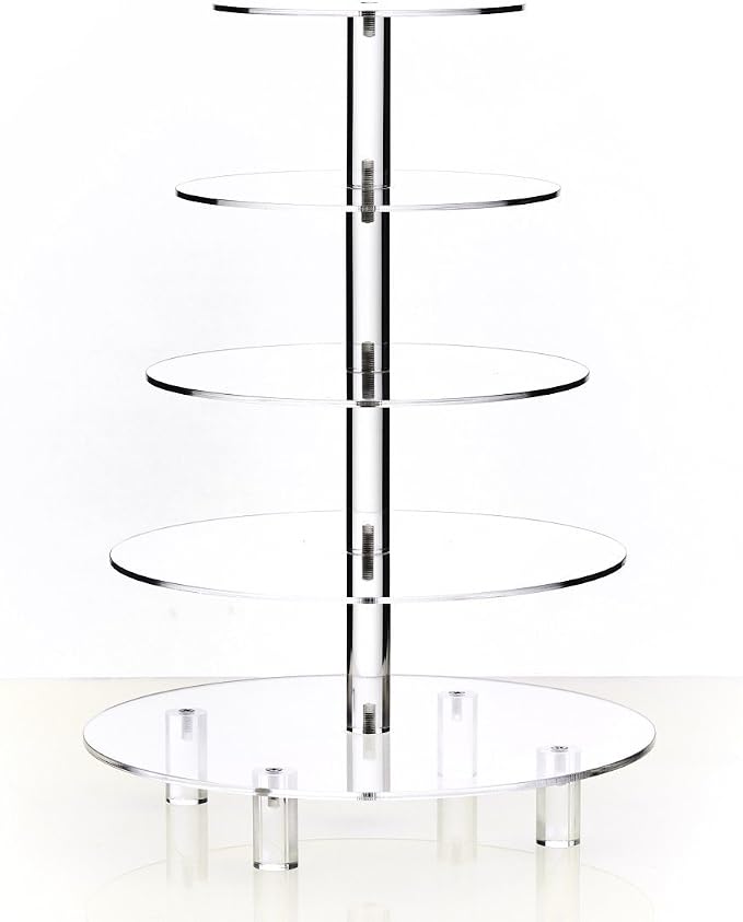 5 Tier Acrylic Cupcake Stand, Extra Thick 5mm Base, Large Cupcake Tower, Multi Tiered Cake Stand Round Clear Holder for Dessert Table Display, Weddings, Birthday Party, Graduation, Pastry, Donut Tree