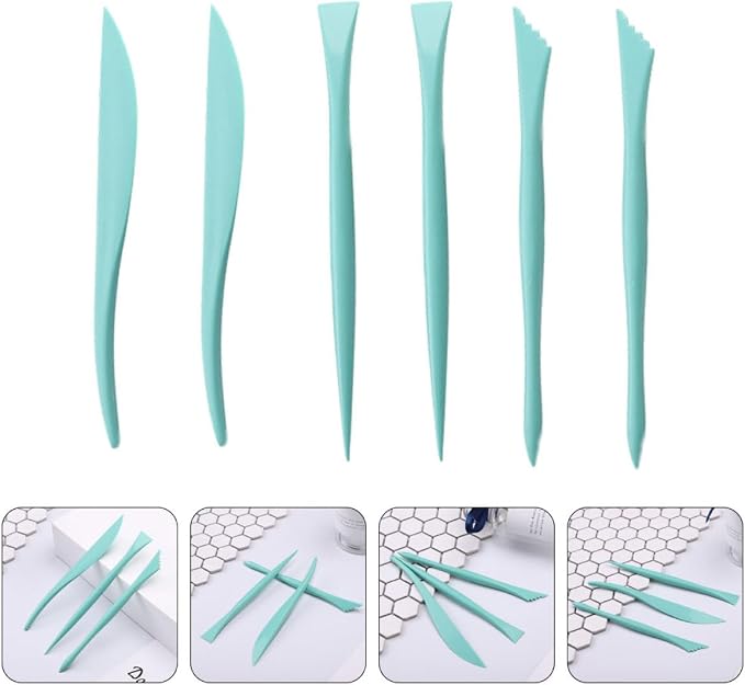 OSALADI Fondant Modeling Set 6pcs Plastic Cake Sculpting and Carving Tools for Baking and Cake Decorating, Green DIY Fondant Curving Tool Kit for Home Bakers