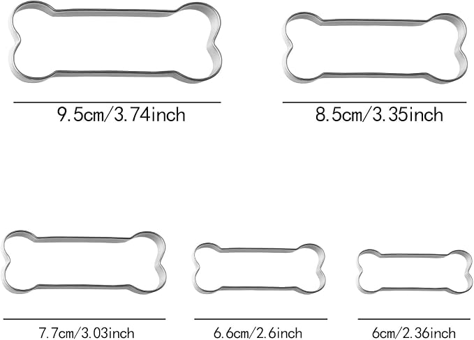 Dog Bone Cookie Cutters Biscuit for Kids DIY Lunchbox Bento Box Fruit Vegetable Sandwich Cutters for Children Boys Girls, Pack of 5