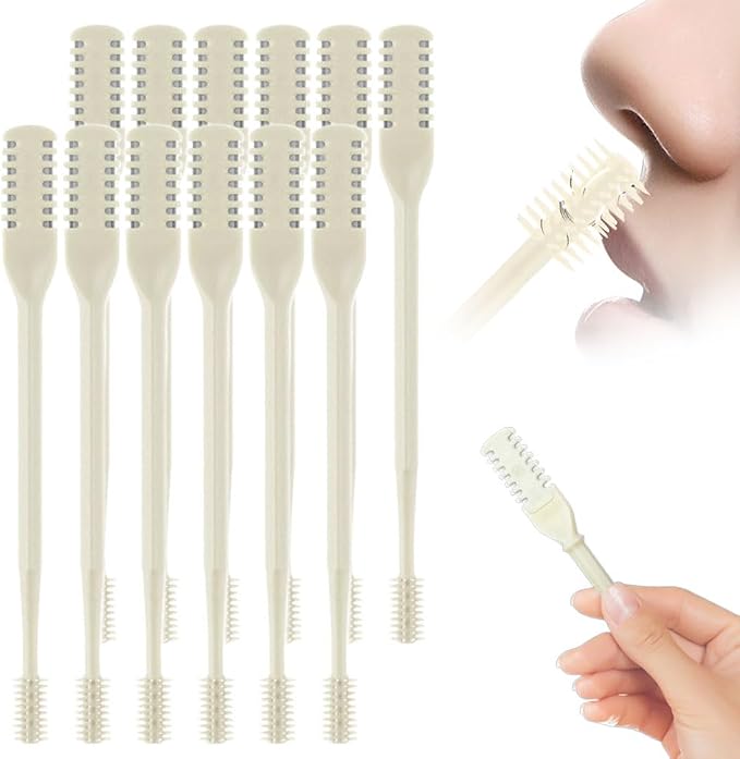 3PCS Nasal Hair Cutter Portable Travel Essentials,2026 Manual 360° Rotating Nostril Hair Removal Tools Double Sided Nose Hair Blade,Nose Hair Cutter for Women Men (Cream, 12 Pack)
