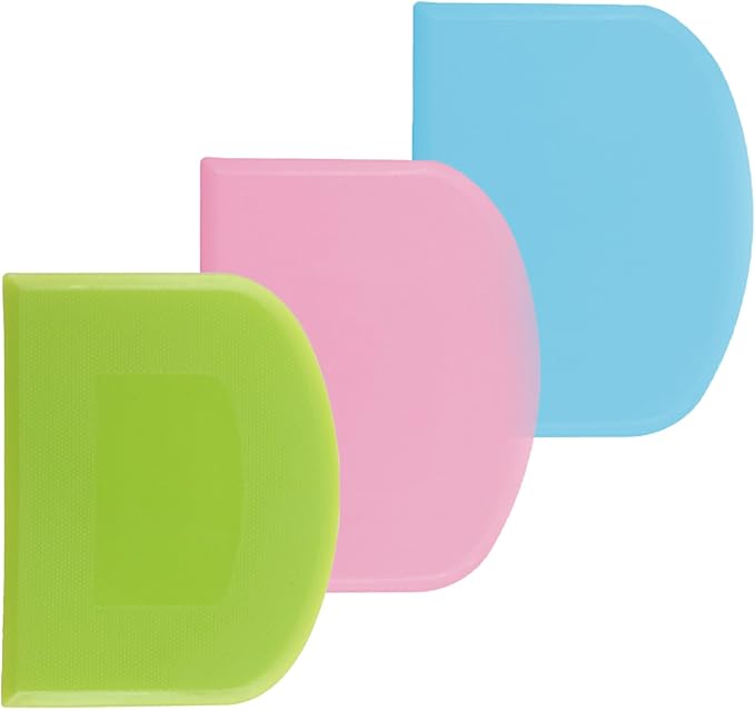 3 Pcs Dough Scraper Set, Flexible Plastic Bowl Scrapers, 4.6x3.65 Inch Sharp Edge Bench Scraper for Baking, Cake Decorating Tools (3, Blue/Green/Pink)