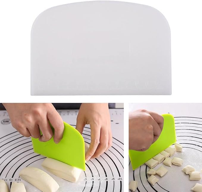 2 Pieces Hard Dough Scraper Bowl Scraper with Scale Plastic Dough Cutter Practical Bench Scrapers Multipurpose Food Scrappers for Bread Dough Cake Fondant Icing, 14.5 x 9.7 cm, White, Green