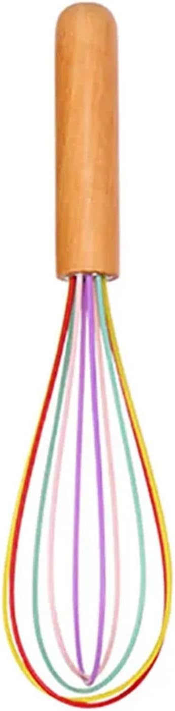 Silicone Egg Beater Manual Coil Whisk with Wooden Handle Cream Mixer Kitchen Baking Tool(Multicolor)