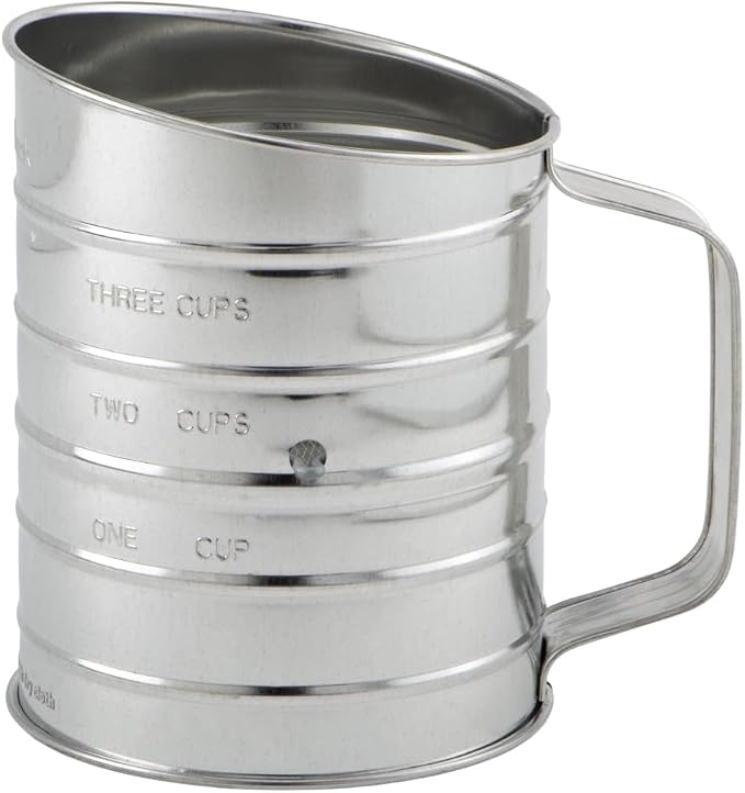 3 Cup Flour Sifter for Baking Fine Mesh Rotary Hand Crank with Loop Agitator for Quick Sifting, Flour Sifter Powered Sugar Stainless Steel 2 Wire Agitator